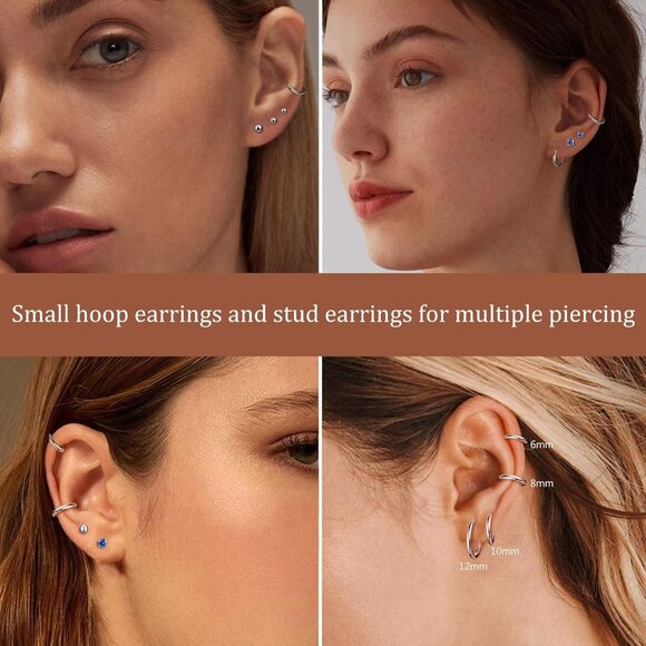 10 Pairs Hypoallergenic Surgical Steel Earring Set with CZ Studs and Hoops for S - Picture 2 of 7